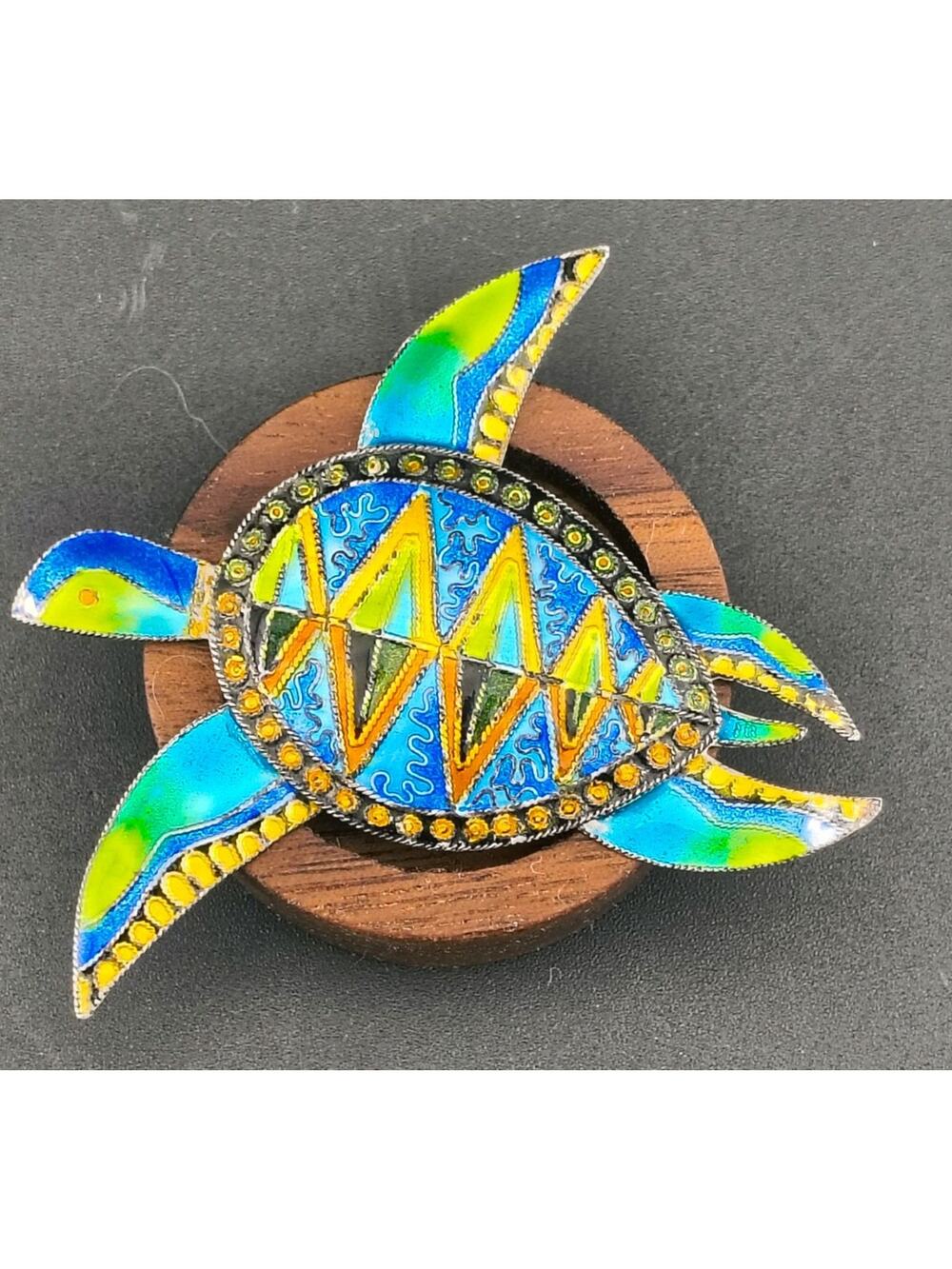 Vintage Handcrafted 925 Sterling Silver Cloisonne Enamel Turtle Pin Brooch